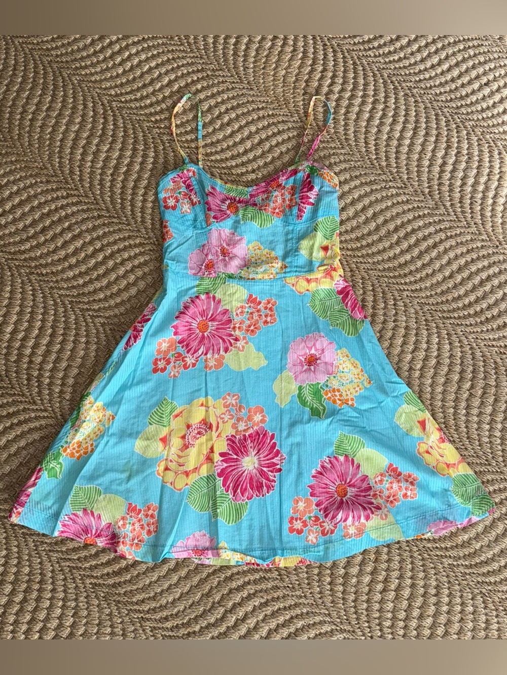 Aeropostale Turquoise Floral SpaghettiStrap Skater Style Sundress XS Lightweight